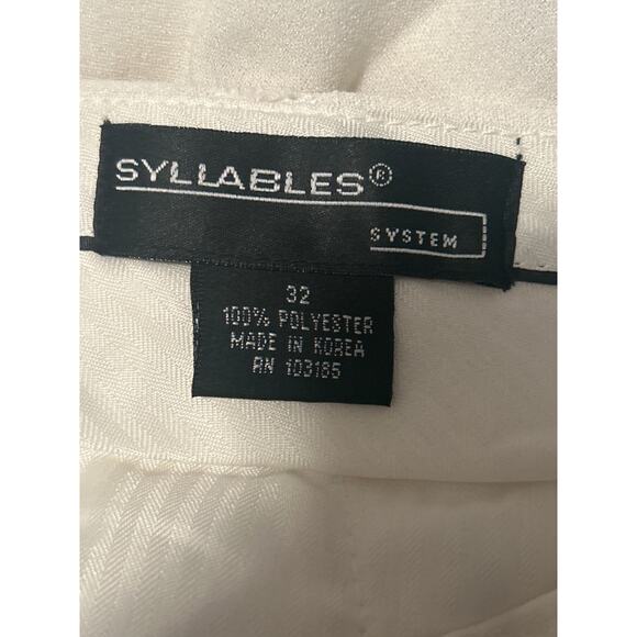 GUC Syllables Mens White Polyester Pants Pleats Cuffs Pockets Belt Loops Size 32 - Picture 5 of 7